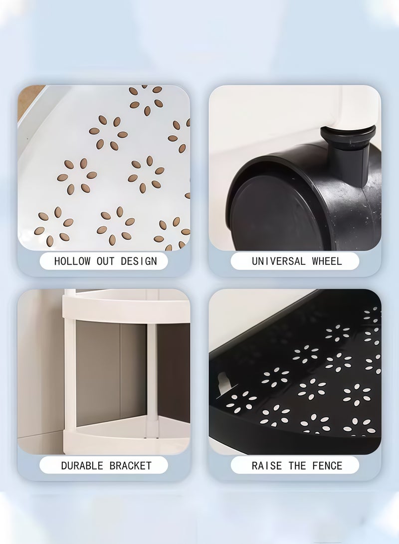 XiuWoo 4-Tier Corner Shelf,Corner Shower Caddy Standing with 4 Wheel,4-Tier Storage Cart,Tier Rust Proof Floor Standing Shower Organizer,Triangle Corner Shelf Rack Rolling Trolley,Waterproof Corner Stand Shower Shelf Storage Rack Ideal Multifunctional Storage And Organization Cart,for Bathroom, Kitchen, Balcony & Living Room(White) - Image 3